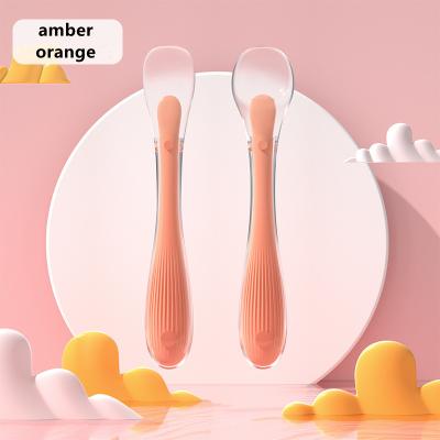 China Minimalist Two Sizes Baby Learning Spoon Set Easy Soft Silicone Utensils Food Grade Spoon Teether Feeding Cutlery Flexible Spoon Tableware for sale