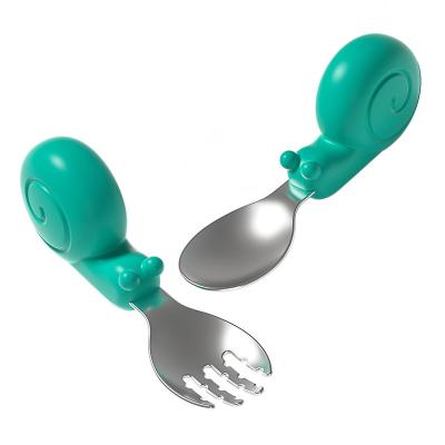 China 304 Stainless Steel Minimalist Children's Flatware Baby Silicone Handle Spoon Fork Kids Flatware Sets With Handle Cute Kids Dinnerware Set for sale