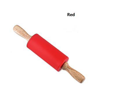 China Viable Wholesale Non-Stick Silicone Rolling Pin With Handle Holder Dough Roller Tools Kitchen Instrument Wooden Tools for sale