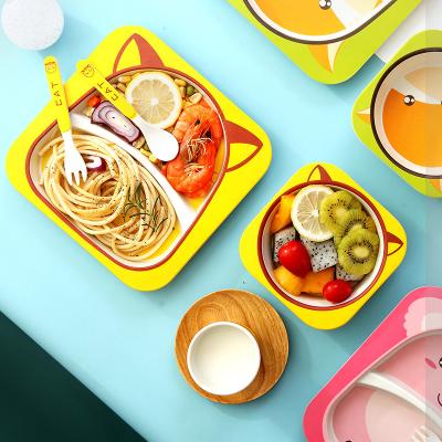 China Divided Room For Different Food Non Slip Food Grade Bamboo Fiber Suction Dish Divided For Toddler Kids Baby Suction Dish for sale