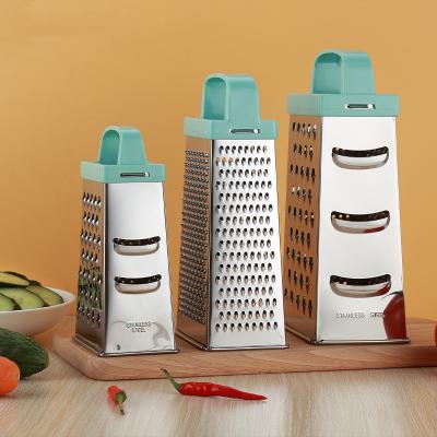 China High Quality Blue Multifunctional Vegetable Viable Cheese 4 Sides Stainless Steel Kitchen Box Manual Grater for sale