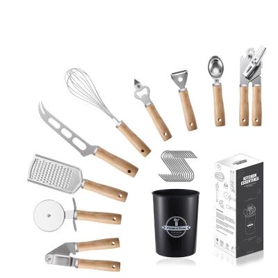 China Amazon Sustainable Best Selling Innovative Stainless Steel Kitchen Cookware Accessories Set Multifunctional Tool Kit With Wooden Handle for sale