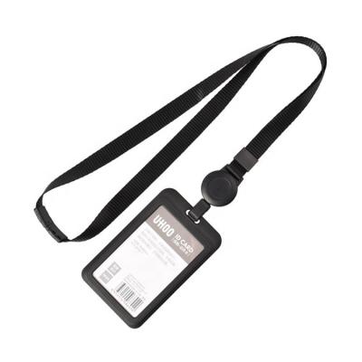 China Polyester ID Lanyards Black Printing Neck Ties Polyester ID Lanyards With Retractable Badge Reel With Logo Custom for sale