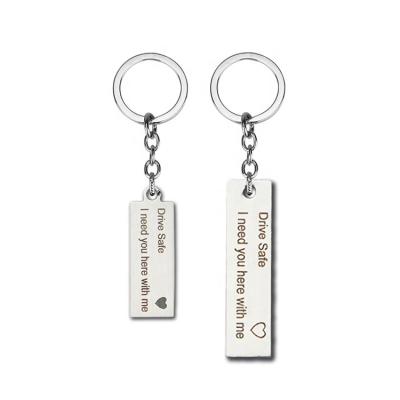 China Suitable For Advertising Couple The Words Imprinting On Silver Custom Women'S Metal Key Chain Pendant Key Ring For Gifts for sale