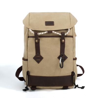 China Vintage Style Waterproof Custom High Quality Goods Waxed Canvas Cowhide Laptop Backpack Leather Hiking Backpack for sale