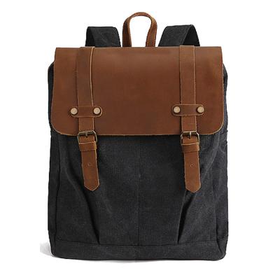 China Vintage Flap Canvas School College Leisure Rucksack Waterproof Casual Unisex Computer Rucksack Elegant Flap Backpack for sale