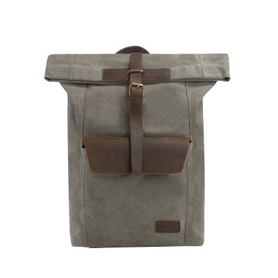 China With USB Hot Selling Men Leather Waxed Canvas Backpacks OEM Backpack Bag Casual Goods With Leather Strap for sale