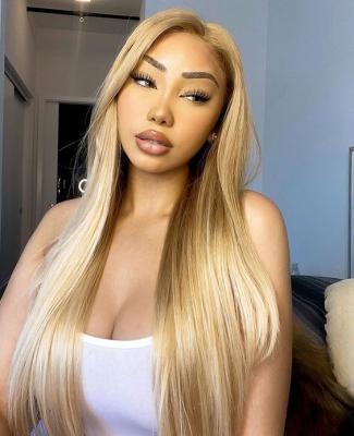 China New 613 Italian Wave Blonde Highlight Honey Brown Natural Transparent Swiss Hair Lace Front Wigs 13x4 13x6 for sale