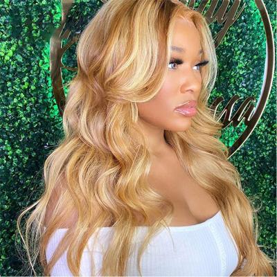 China Newest Highlight 613 Honey Blonde Italian Colored Body Wave 13x4 Straight Sellers 13*6 Lace Front Wigs for sale