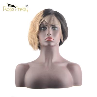 China Ross Unity Frontal Indian Remy Hair Prepluck For Ladies Pretty Fashion Item Straight Human Lace Color Ombre Pixie Cut Wig Transparent 13x4 for sale