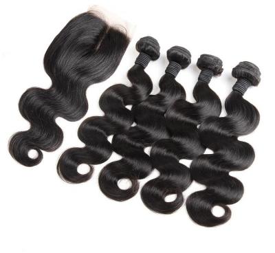 China Wholesale Business Cambodian Weft Hair Bundle Closure Body Wave Extension 4x4 Swiss Lace Headband and Bundles for sale