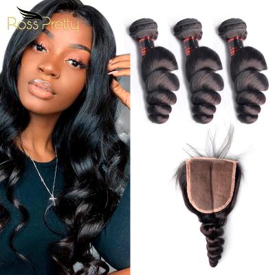 China Loose Wave Ross Pretty Brazilian Hair Cheap Lace Frontal Closure With Bundle Loose Wave Bundles Natural Black for sale