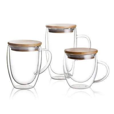 China Double Wall Glass Mug High Borosilicate Stocked Mug With Handle Lid Coffee Milk Mug Bamboo Egg Shaped Glass Mug for sale