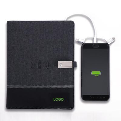 China A5 LED LOGO Binder Multifunctional USB PU Power Bank Magnetic Leather Notebook for sale