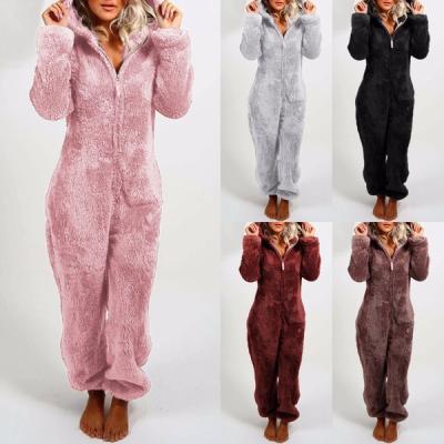 China Plus size 2021 new autumn and winter women's clothing thick warm plush overalls one-piece hooded pajamas for sale