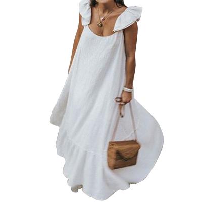 China Anti-Wrinkle Women Maxi Summer Dress White Long Casual Loose Solid Pleated Beach Dress for sale