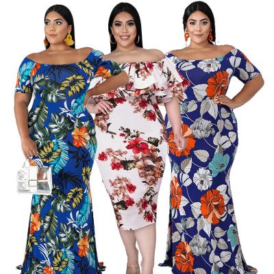 China New Breathable Arrive Spring Autumn Women Clothing Plus Size 5XL Dresses Floral Layered Ruffle Off Shoulder Dress for sale