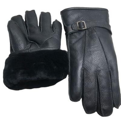 China Plain factory direct selling sheepskin thickened men's and women's woolen warm outdoor cycling gloves for sale