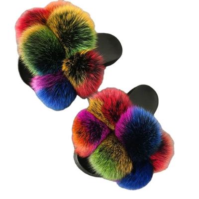 China Factory direct 2022 Quick-drying anti-slippery mixed color pvc flat sole soft fox fur slips slippers for ladies for sale