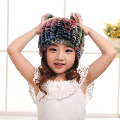 China Winter Fashion Warm Girls' Luxury Rabbit Fur Hats Comfortable Warm Thick Real Children's Fur Hats Wholesale for sale