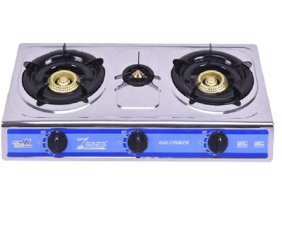 China Hotel Household Stainless Steel Gas Stove with Gold Cast Iron Burner for sale