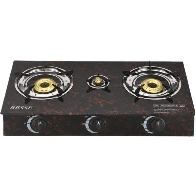 China Household Tempered Glass Gas Stove Cast Iron Triple Burner Cooking Stove Kitchenware for sale