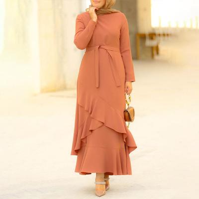 China Wholesale Maxi Dress For Muslim Clothing Maxi Dress Customized Ruffle Trim Long Sleeve Midi Wrap Ruffle Trim for sale