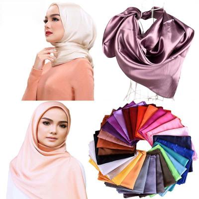 China Silk Hijab 1 Piece Drop Shipping Large Size 39 Colors 90 cm Multi Function Headbands Square Hijab Silk Satin Scarves for sale