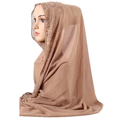 China Hot Drilling Arab Pakistan Shawl Malaysia Muslim Glass Stone Female Diamond Chiffon Hijab Pearl Hijab Scarf for sale