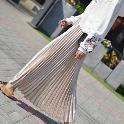 China New Arrival Breathable Ladies Pleated Casual Skirt High Waist Solid Color Long Skirt For Muslim Women for sale