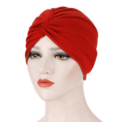 China High Quality Muslim Cotton/Cotton Spandex Tank Top Elastic Cross Candy Solid Color Twisted Front Hat Headwear India Turbans Underscarf for sale