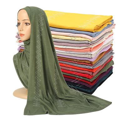 China Hot Drilling Hijab Scarf New Malaysia Rhinestone Wave Scarf Women Cotton Hijab Scarf Soft Cotton Shawl With Diamond for sale