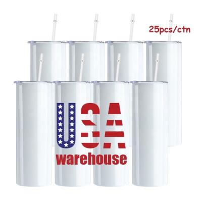 China Viable Double Walled Vacuum Insulated 20oz 30oz Stainless Steel Sublimation Blank Lean Straight Tumblers Wholesale With Plastic Straw for sale