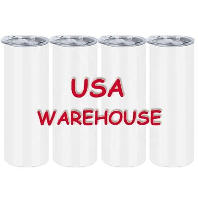 China Sustainable USA Warehouse Wholesale Lean 20oz Stainless Steel Sublimation Double Tumbler Straight Wall Insulated Water Bottle With Straw for sale