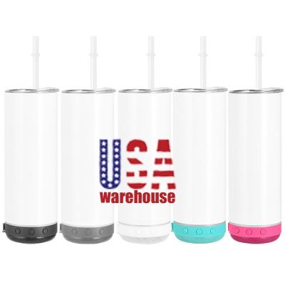 China Hot Selling Viable USA Warehouse 20oz Sublimation Blank Straight Lean Tumbler With Bluetooth Speaker Radio for sale