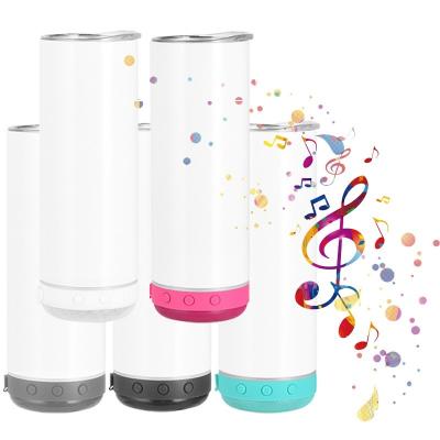 China 20Oz Sublimation Viable Vacuum Tumbler Speaker White Insulated Stainless Steel Lean Straight Tumbler With Bluetooth for sale