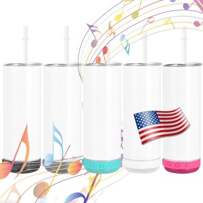 China USA China Warehouse New Design Sustainable 20oz Stainless Steel Blanks Blue Tooth Speaker Tumbler Sublimation Music Cup With Lids for sale