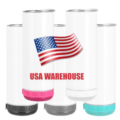 China Usable USA Warehouse Usb 20oz White Sublimation Refill Water Bottle Non Tapered Speaker Music Mug Tumbler For Heat Press Printing for sale