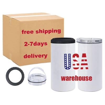 China Viable USA STORE 4 in 1 Wholesale Sublimation Box Cooler 16oz Sublimation White Stainless Steel Beer Drinks Slim Box Cooler with 2 Lids for sale