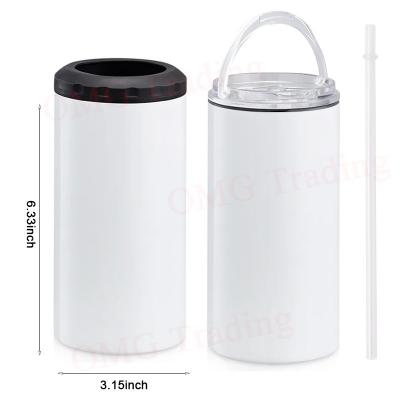 China Free Shipping New Arrival Stainless Steel Sublimation Tumbler Mug Beer Can Viable 4 In 1 Cooler With 2 Lids 16oz Tumblers for sale