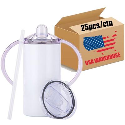 China PORTABLE USA Warehouse 12oz 12oz White Stainless Steel Toddlers Kids Sublimation White Sippy Cup Tumbler With Two 2 Lids And Straws for sale