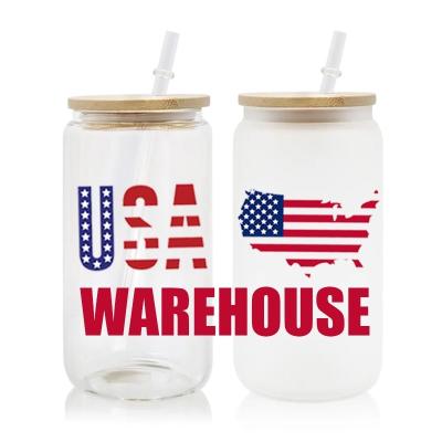 China US sale sublimation 12oz 16oz 20oz clear libby hot viable clear frosted beer can with lid and straw for sale