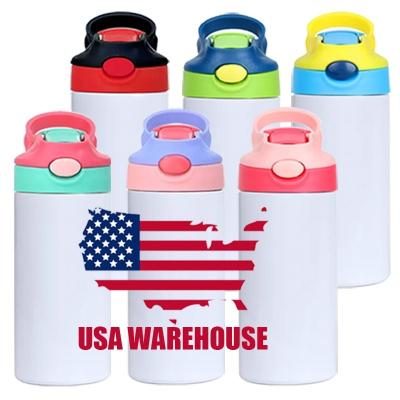 China Viable USA Warehouse 12oz Sublimation Mask Stainless Steel Flip Top Straight Water Bottle Kids Mug Sippy Cup Sublimation Tumbler for sale