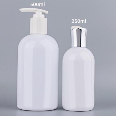 China Personal Care 250ml 500ml PET Round Cosmetic Bottles Travel Lotion Shampoo Shower Gel Bottles for sale