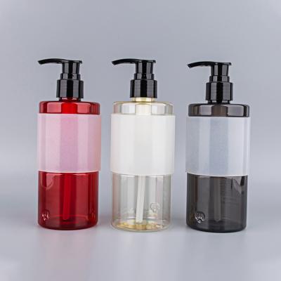 China Custom Color 300ml Personal Care Shoulder Flat Shampoo Bottle PET Sub-bottle PET Lotion Shower Gel Bottle for sale