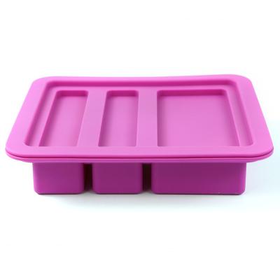 China Hot Sale 3 Cavities Rectangle Silicone Tray Mold Easy Release Food Grade Sustainable Silicone Butter Mold With Lid for sale