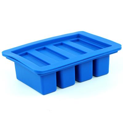 China Hot Sale 4 Cavities Rectangle Silicone Tray Mold Easy Release Food Grade Sustainable Silicone Butter Mold With Lid for sale