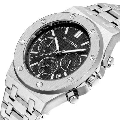 China Hot Selling Day/Date Brand Design Mens Private Label Stainless Steel Business Chronograph Analgue Watch For Man Quartz Waterproof Watches for sale