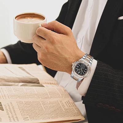 China Automatic Date Men Dress Fashion Watch Diamond Bezel Sub-Dial Quartz Wrist Causal Watch For Men Stainless Steel Analog Waterproof Date for sale