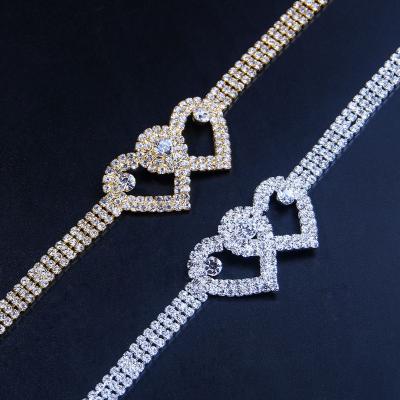 China Hot Selling Lead Free Nickel Free Gold Crystal Double Heart Shape Anklet Chain Foot Chains Jewelry For Women for sale